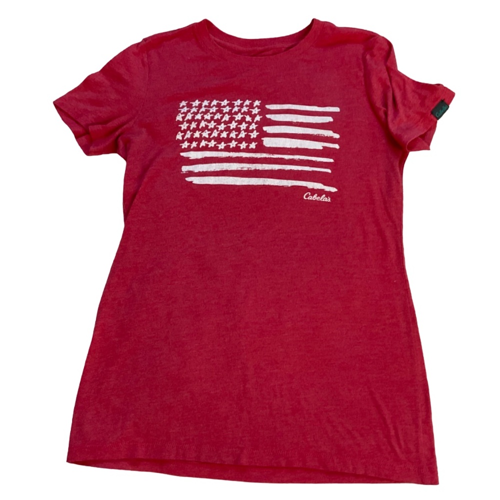 Women's Cabela's Red Short Sleeve T-Shirt with White American Flag